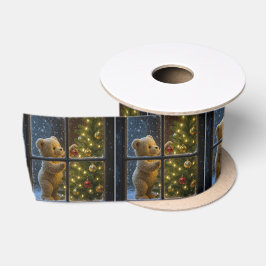 クリスマスツリーを飾るテディベア サテンリボン