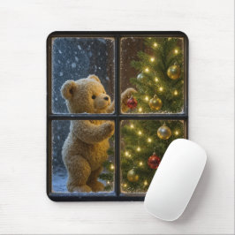 クリスマスツリーを飾るテディベア マウスパッド