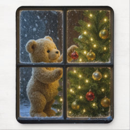 クリスマスツリーを飾るテディベア マウスパッド