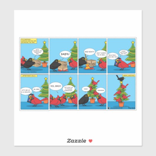 クリスマスツリーを飾る漫画 シール (シート)