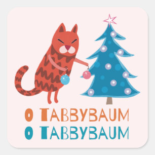 クリスマスツリーを飾る猫 スクエアシール