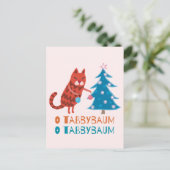 クリスマスツリーを飾る猫 ポストカード (スタンド正面)