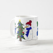 クリスマスツリーを飾る雪だるま コーヒーマグカップ (正面左)