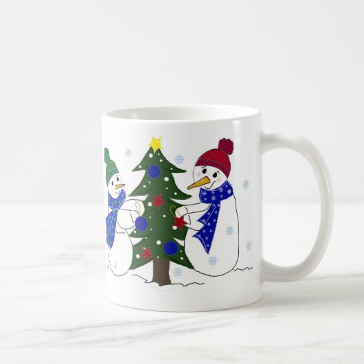 クリスマスツリーを飾る雪だるま コーヒーマグカップ (右)