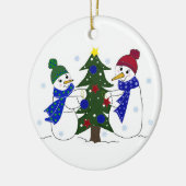 クリスマスツリーを飾る雪だるま セラミックオーナメント (左)