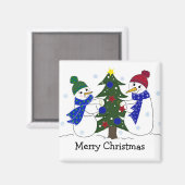 クリスマスツリーを飾る雪だるま マグネット (正面/裏面)