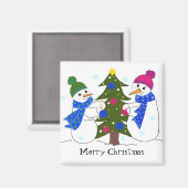 クリスマスツリーを飾る雪だるま マグネット (正面/裏面)