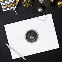 クリスマスツリーを飾ろう ブラック＆ホワイトのチェック柄 オーダーメイドクリスマス ラウンドシール