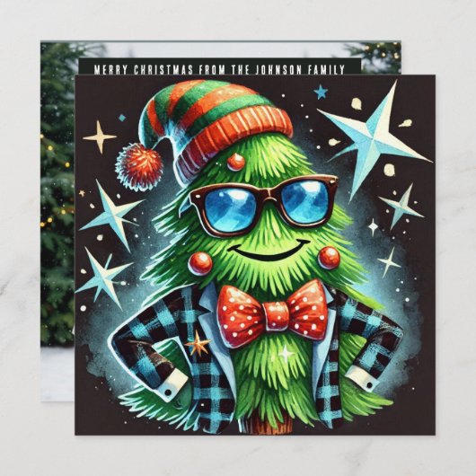 クリスマスツリーを駆け上がる シーズンカード (正面/裏面)