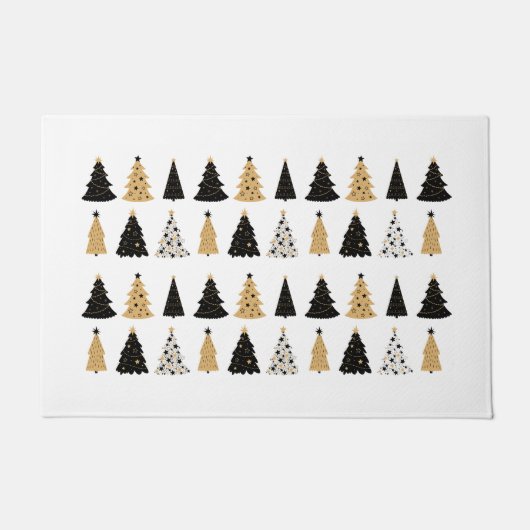 クリスマスツリーを黒と金ゴールドスタイルで整形 ドアマット (正面)