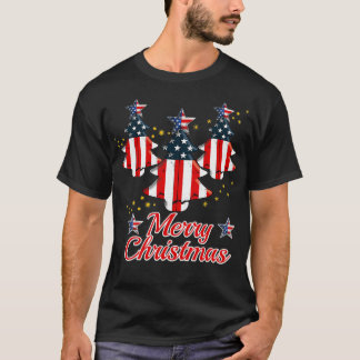 クリスマスツリーアメリカ国旗のクリスマスシーズン Tシャツ