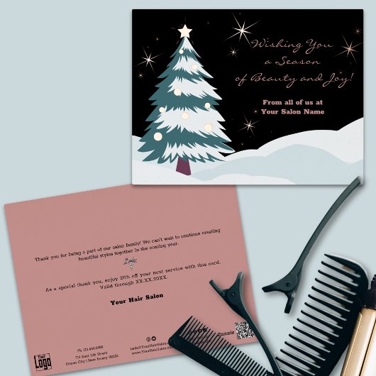 クリスマスツリーアンダーナイトスカイフォイルホリデーカード 箔シーズンポストカード