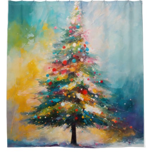 クリスマスツリーアートイン抽象芸術油&パステル シャワーカーテン (正面)