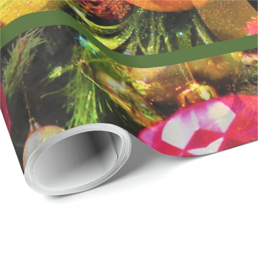 クリスマスツリーアートグリーンイ縁どン魅力的陽気 ラッピングペーパー (ロールコーナー)