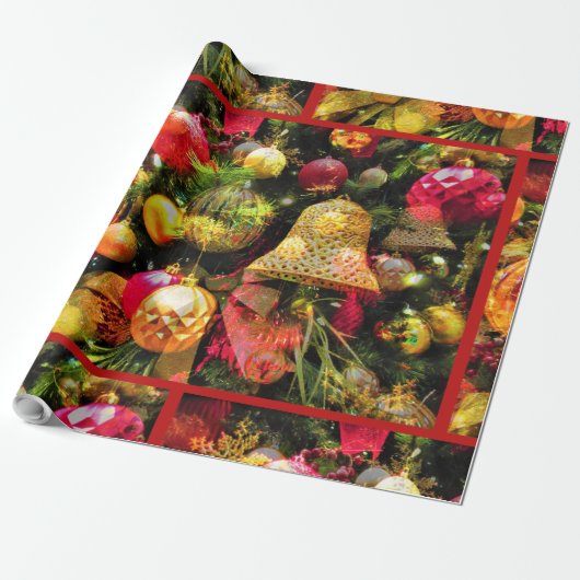 クリスマスツリーアートレッドイ縁どン魅力的グ ラッピングペーパー (アンロールド)