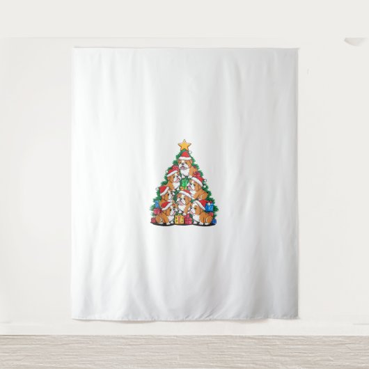 クリスマスツリーイングリッシュブルドッグブルドッグ タペストリー (正面)