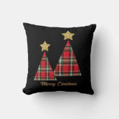 クリスマスツリーインレッドプレイド金ゴールドスター名前をカスタムする クッション (正面)