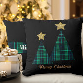 クリスマスツリーインレッドプレイド金ゴールドスター名前をカスタムする クッション