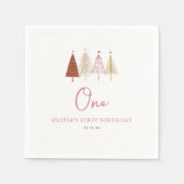 クリスマスツリーウィンターオネダーランドガール1st誕生日 スタンダードカクテルナプキン (正面)