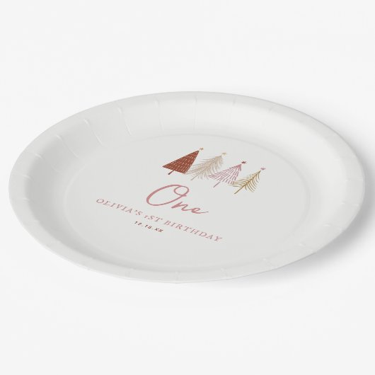 クリスマスツリーウィンターオネダーランドガール1st誕生日 ペーパープレート (アングル)