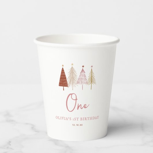 クリスマスツリーウィンターオネダーランド誕生日 紙コップ (裏面)