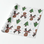 クリスマスツリーウィンターラインデアサンタハットスノーフレーク ラッピングペーパー (アンロールド)
