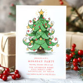 クリスマスツリーウォーターカラーお洒落ホリデーパーティー 招待状