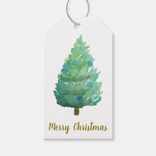 クリスマスツリーウォーターカラーギフトラベル ギフトタグ (正面)