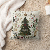 クリスマスツリーウォーターカラーグリーンリース金ゴールドスター クッション (ブランケット)