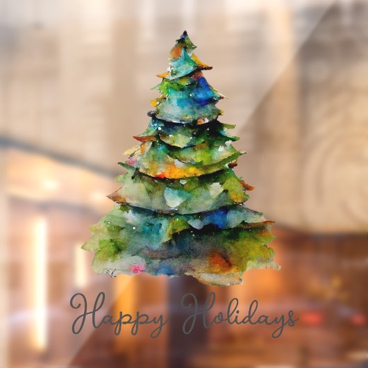 クリスマスツリーウォーターカラーパインハッピーホリデー ウィンドウサイン (シート2)