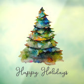 クリスマスツリーウォーターカラーパインハッピーホリデー ウィンドウサイン (シート3)