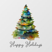 クリスマスツリーウォーターカラーパインハッピーホリデー ウィンドウサイン (シート)