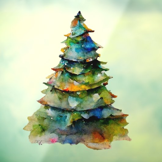 クリスマスツリーウォーターカラーパインホリデイ ウィンドウサイン (シート3)