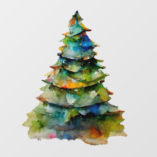 クリスマスツリーウォーターカラーパインホリデイ ウィンドウサイン (シート)