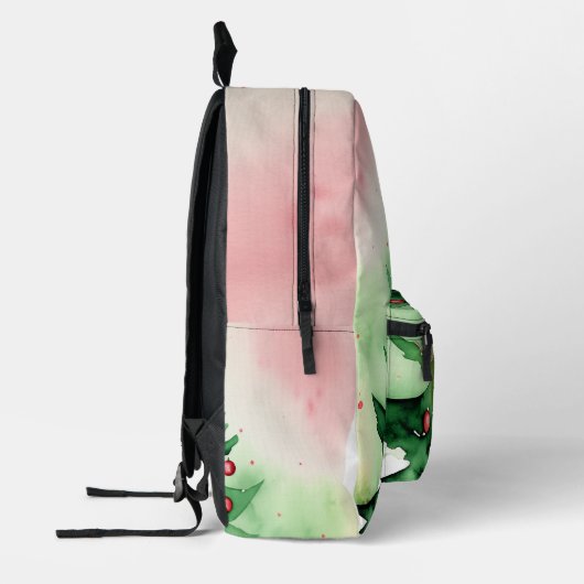 クリスマスツリーウォーターカラーモノグラムフェスティバルホリデー プリントバックパック (左)