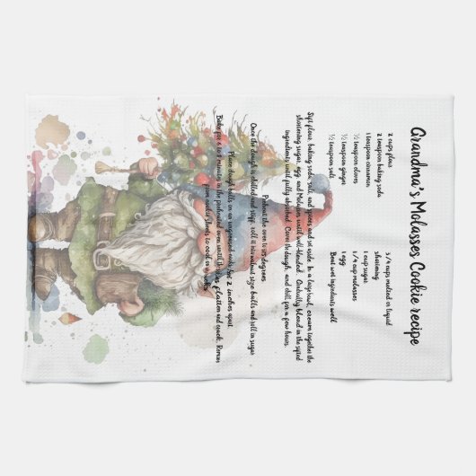 クリスマスツリーウォーターカラー格言レシピ茶 キッチンタオル (横)