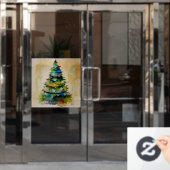 クリスマスツリーウォーターカラー芸術的パインホリデイ ウィンドウサイン (オフィスドア)