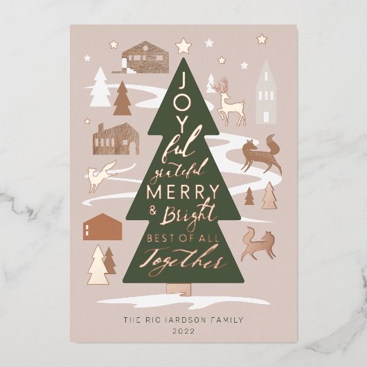 クリスマスツリーウッドランドアニマルズ&コージーヴィレッジ 箔シーズンカード (正面)