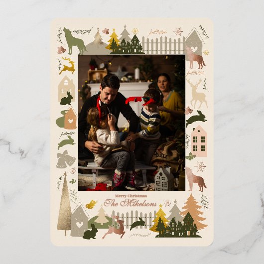 クリスマスツリーウッドランドアニマルズ&コージーヴィレッジ 箔シーズンカード (正面)
