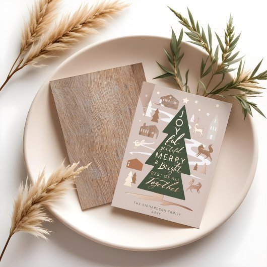 クリスマスツリーウッドランドアニマルズ&コージーヴィレッジ 箔シーズンカード