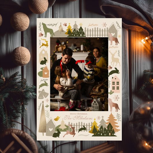 クリスマスツリーウッドランドアニマルズ&コージーヴィレッジ 箔シーズンカード