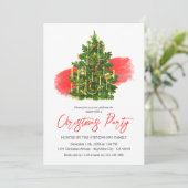 クリスマスツリーエレガントレッドホワイトホリデーパーティー 招待状 (スタンド正面)
