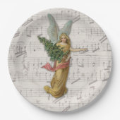 クリスマスツリーエンジェルアンティークビクトリアン紙スクラップ ペーパープレート (正面)