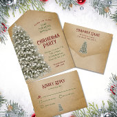 クリスマスツリーオンパーチメント会社ホリデーパーティー オールインワン招待状