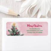 クリスマスツリーオンピンク差出人住所ラベル ラベル (インサイチュ)