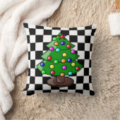 クリスマスツリーオンブラックアンドホワイトバック市松模様にガー クッション (ブランケット)