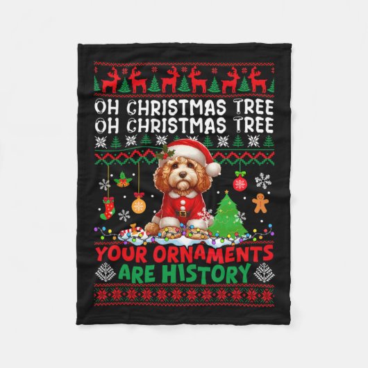 クリスマスツリーオーナメントは歴史のセーターSanta Apoo フリースブランケット (正面)