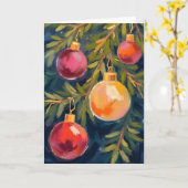 クリスマスツリーオーナメントウォーターカラーホリデー カード (黄色い花)