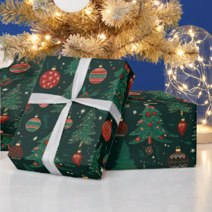 クリスマスツリーオーナメントダークグリーンクリスマス ラッピングペーパー