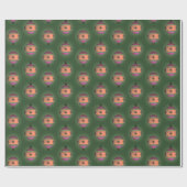クリスマスツリーオーナメントピーチパープルオングリーン ラッピングペーパー (フラット)